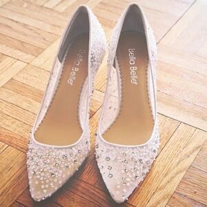 EVELYN IVORY Crystal & Sequin llusion Mesh Sparkly Kitten Heels
